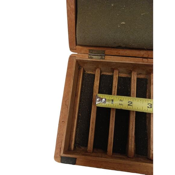 Vintage Cigar Box RARE HAND CARVED Cedar Wood Brass Handle SLOTTED Compartments - Picture 14 of 16